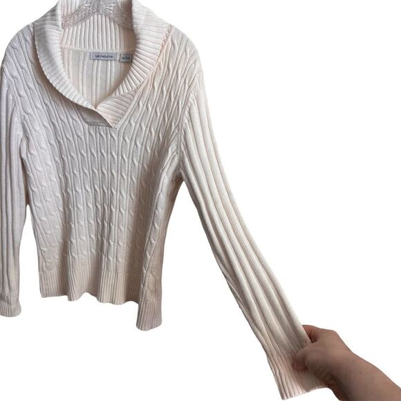 Liz Claiborne Cream Cable Knit Sweater Size Large 100% Cotton - Picture 3 of 8